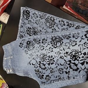 Vintage London Blue Vigoss Jeans w/glittery velvet pattern Sz 17/18